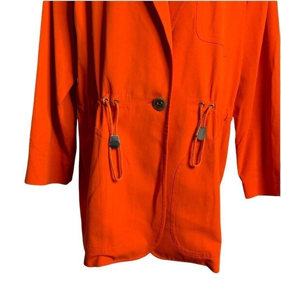 Vintage 80s Anne Klein Anorak Utility Jacket 12 Orange Pocket Drawstring Waist - Picture 3 of 8